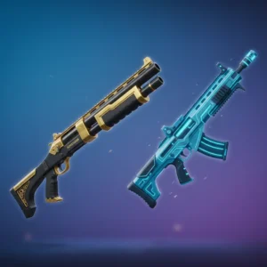 Fortnite Chapter 6 weapons showcase featuring Sovereign Shotgun and Holo Twister assault rifle