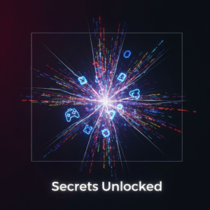 A digital art image depicting a dark, cracked screen with glowing game data and code fragments escaping, symbolizing a game leak. The headline "Secrets Unlocked" is overlaid. This image illustrates the concept of "What is a Game Leak? A Definitive Guide to Gaming's Spoilers."