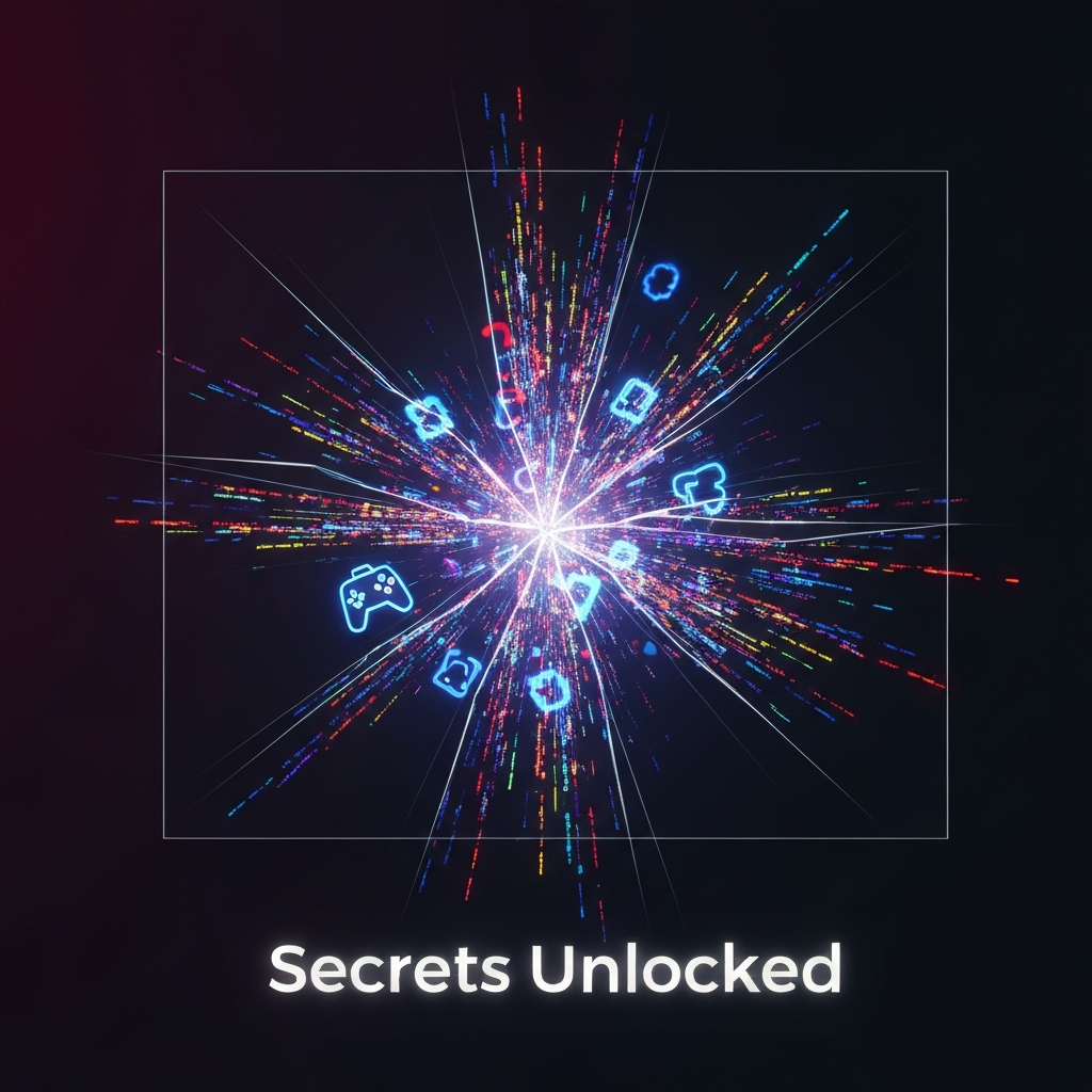 A digital art image depicting a dark, cracked screen with glowing game data and code fragments escaping, symbolizing a game leak. The headline "Secrets Unlocked" is overlaid. This image illustrates the concept of "What is a Game Leak? A Definitive Guide to Gaming's Spoilers."